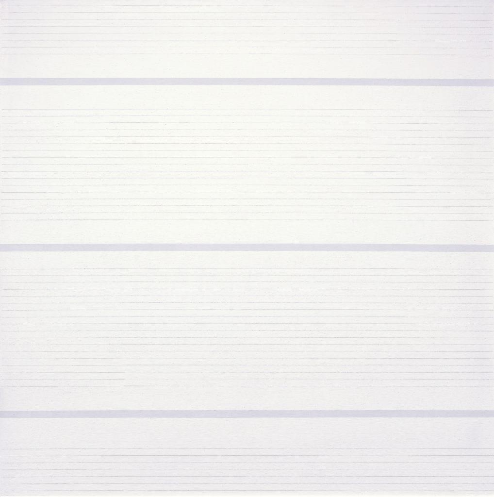 Agnes Martin, Untitled 15 (1988). Courtesy Museum of Fine Arts, Boston. Her lines are rendered in graphite, and that s important.