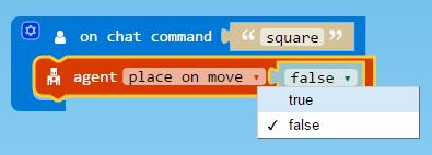 Place on Move block, using the drop-down menu, select