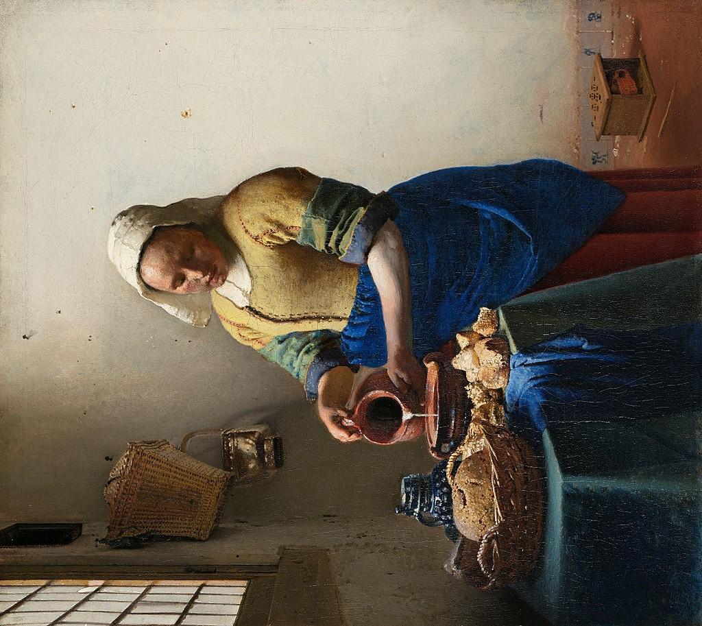 Later the Impressionists will take this style, first tried here, to an extreme. The Milkmaid by Johannes Vermeer This genre painting was finished in about 1658 and is an oil on canvas.