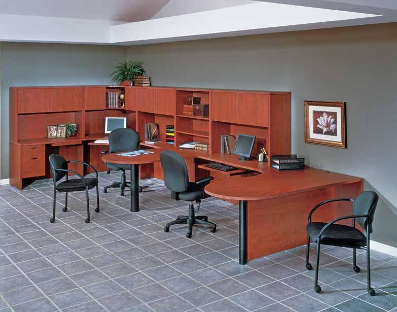 Cherry Multi-person workstation with Corner and Bullet Units.