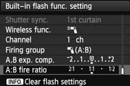 Custom Wireless Flash Shooting [1 (A:B)] Multiple slave units in multiple groups A B Divide the slave units into groups A and B, and change the flash ratio to obtain the desired lighting effect.
