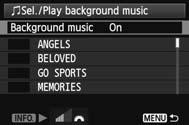 Press the <V> ey to select the desired bacground music then press <0>. You can also select multiple bacground musics. To hear a sample of a bacground music, press the <C> button.