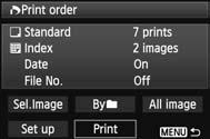W Direct Printing with DPOF With a PictBridge printer, you can easily print images with DPOF. 1 Prepare to print. See page 236. Follow the Connecting the Camera to a Printer procedure up to step 5.