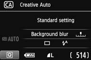 C Creative Auto Shooting Unlie the <A> Scene Intelligent Auto mode where the camera sets everything, the <C> Creative Auto mode enables you to easily change the depth of field, drive mode, and flash