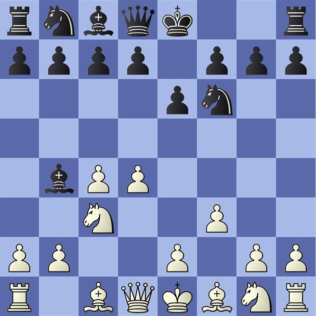 Kd2 Nf6 12.Qe1 Qh6 13.Nf4 [13.Kd1 Nfd7 14.Qg3 c5 15.Ke1 cxd4 16.cxd4 Nb6 17.Kf2 Qc6 18.Kg1 Bd7 19.Qe1 Qf6 20.Qf2 Nc6 was a previous game of Volkov's in 2011, which ended in a draw.] 13...c5 14.