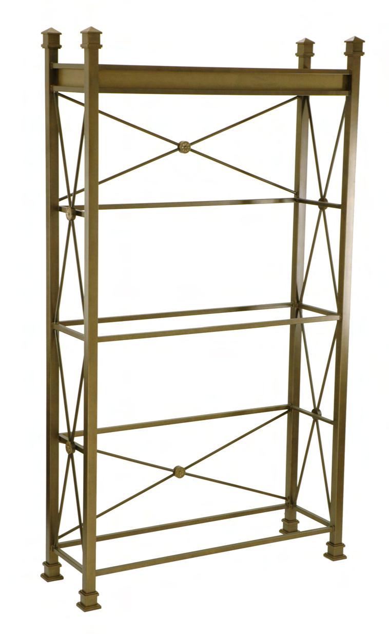 ARCADIA ETAGERE Dimensions: 52 W x 18 D x 96 H available in custom sizes Frame Material: 2 square diameter legs 1 square shelf