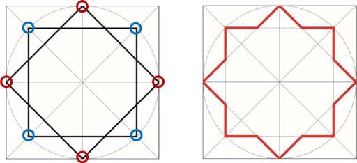 STAGE 2: Draw an 8-pointed star inside each circle on your grid STAGE 3: Go over the star s outer construction lines in a coloured pencil STAGE 4: You