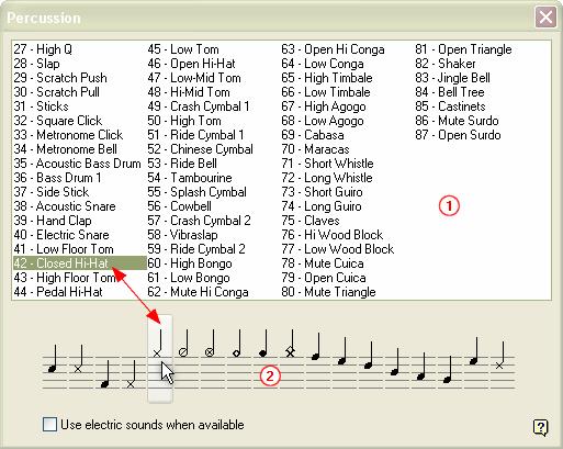 Using Guitar Pro Percussion Percussion tracks are special tracks in Guitar Pro. In order to add a percussion track, use the Track > Add [Shift+Ctrl+Ins] menu and select Percussion.