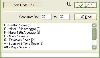 Tools for the Guitarist Select the range of bars you want to analyze, and then click on the Find! button.