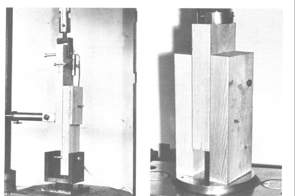 Figure 8. Joint test apparatus, ASTM D 1761. loading Figure 9. Joint test apparatus, Nordtest, loading a single-shear joint in tension. Nailheads were left double-shear joint in compression.