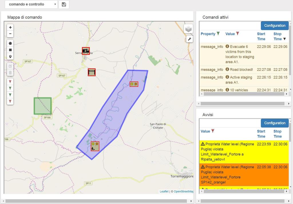 Emergency Maps Tool with a map and two table views, one configured as a
