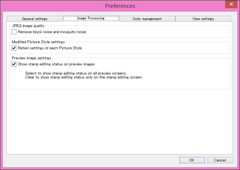 Image processing You can specify settings for processing images in DPP.
