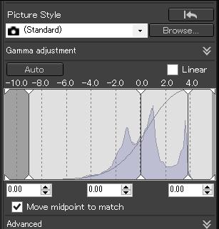 [Linear] - A function for advanced adjustment Use [Linear] when you adjust images using image editing software that has advanced editing functions.