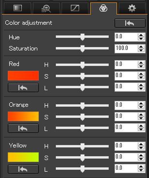 Adjusting hue and saturation for an entire image Use the sliders to make adjustments. You can also make adjustments by directly entering a numeric value.