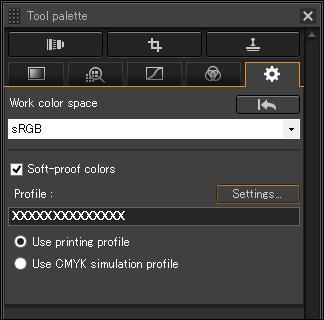 Click the [Settings] button. The [Color management] tab sheet in [] appears. Select the profile to apply from the [ profile] or [CMYK simulation profile] list box, and click the [OK] button.