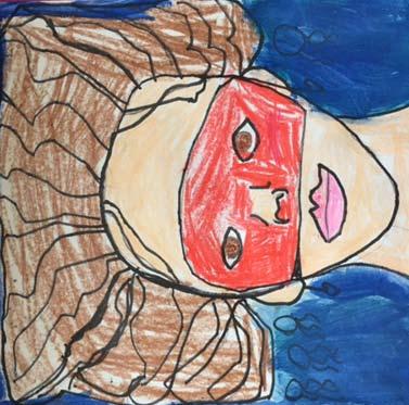 Second Grade In art class with Mrs. Remick, students created Underwater Self-Portraits.