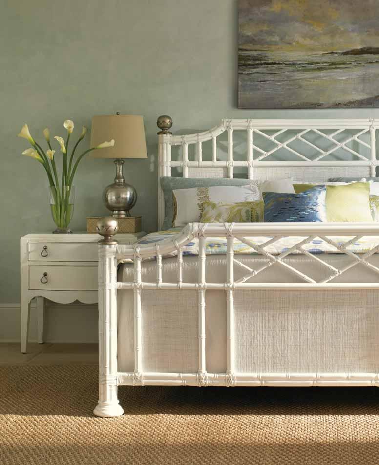The Pritchards Bay bed features leather wrapped rattan on the frame, with