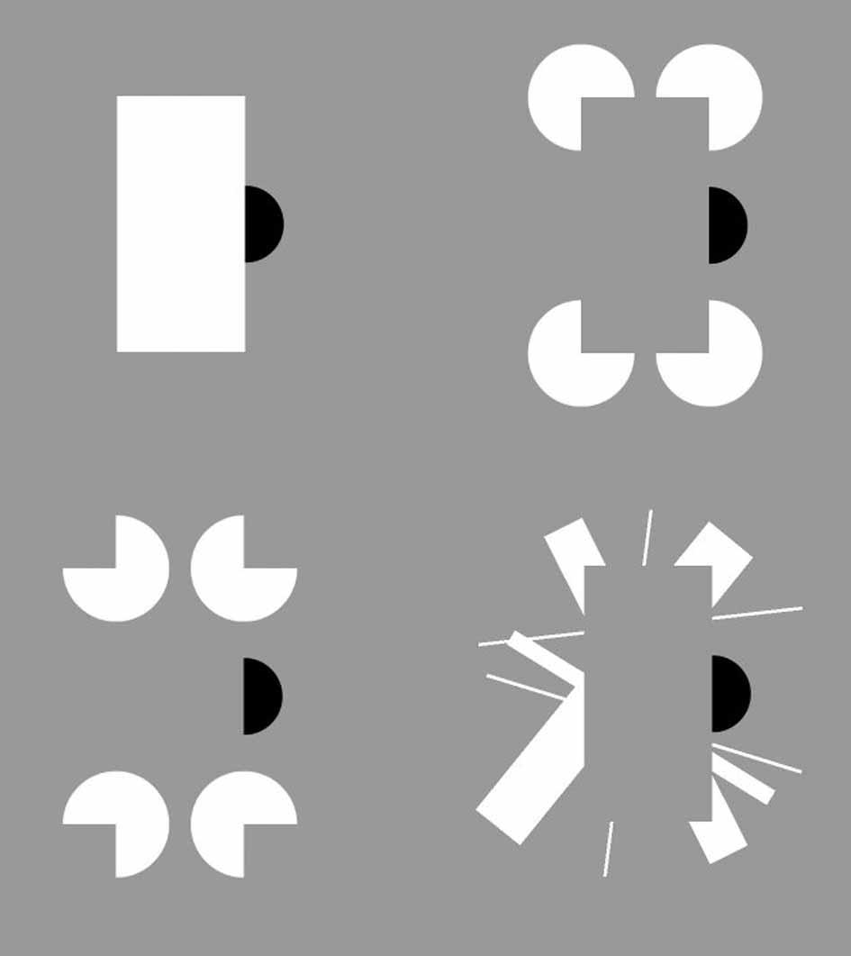 The occlusion illusion 659 (a) (b) (c) (d) Figure 4. Displays for experiment 2. (a) The standard configuration condition containing a solid rectangle occluder.
