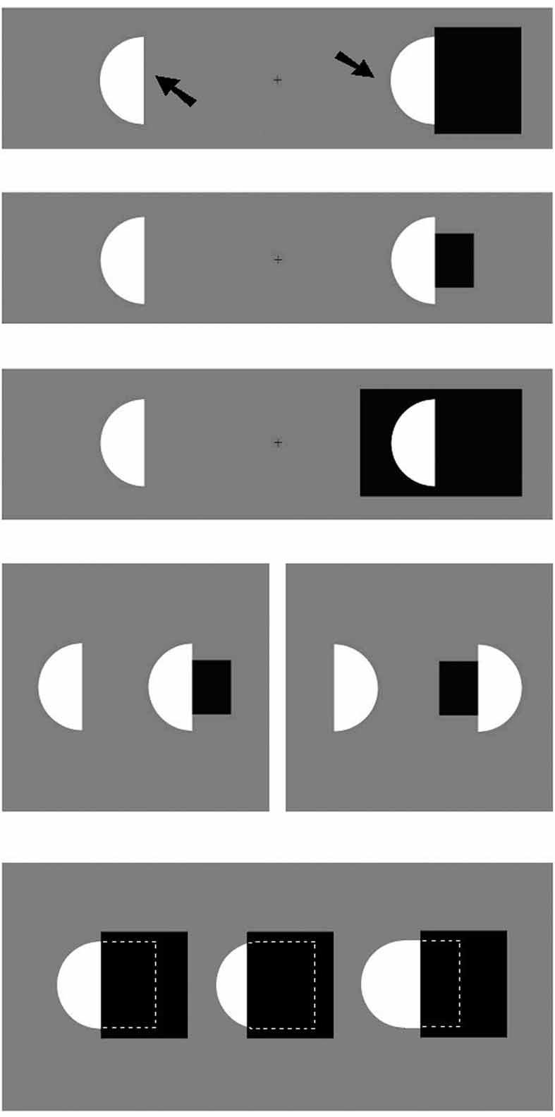 The occlusion illusion 653 Target (a) Standard (b) (c) (d) (e) (f) Figure 2. The displays for experiment 1. (a) The occluded condition. (b) The occluding condition. (c) The surrounded condition.