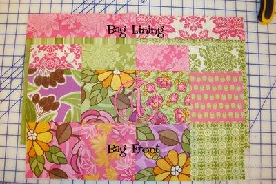 Now you are ready to start sewing! Start with the lining: Sew front lining piece (uncut layer piece) to lining border piece (10x2.5) Press seam up. Sew 2nd front lining piece to lining border piece.