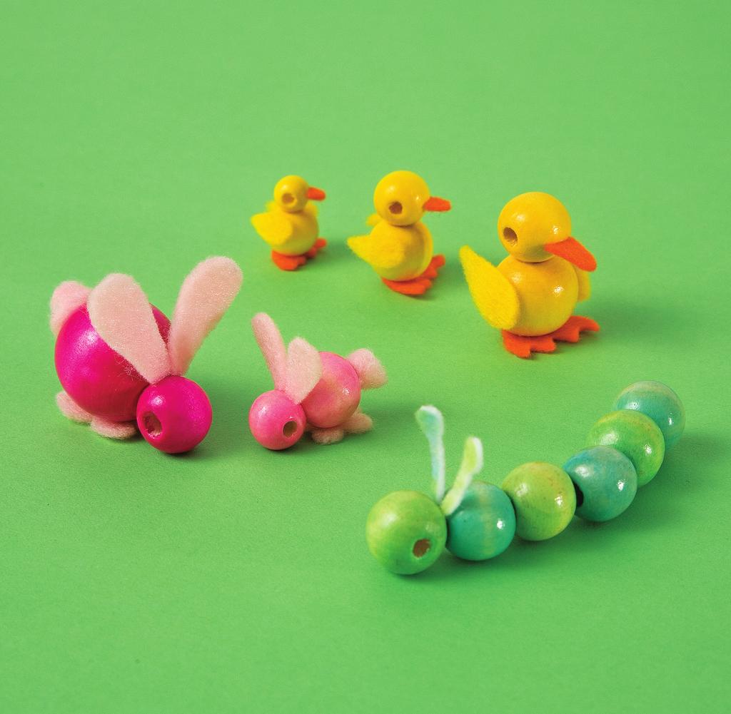 bead babies Get your ducks in a row (and caterpillars and bunnies, too) with this easy craft.
