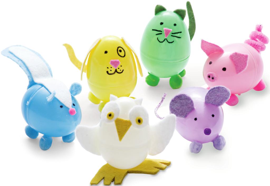 a herd of eggimals After they re emptied of their Easter candy, give your plastic eggs an adorable second life as an owl, skunk, dog, cat, pig, or mouse.