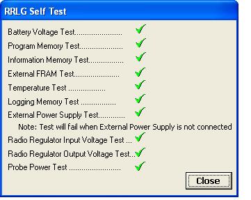 5.1 Self Test The Remote Utility also includes a self-test function. The function performs a series of tests on a RRL Gold Station to check for problems with the battery, memory, etc.