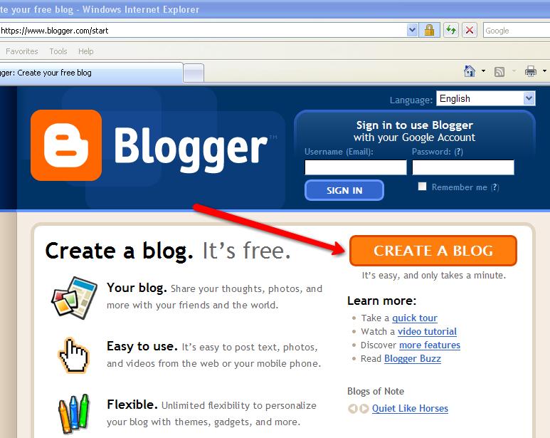 Creating a Blog at Blogger.com Getting Started on Blogger.com Blogger.com (Click on the link to go to Blogger.) boasts that you can create a blog in three easy steps. You really can.