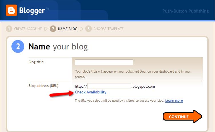 Step 2: Naming Your New Blog 1. Decide on a title/name for your blog. This can be anything you want it to be. 2. You now decide on the blog web address. You get to pick the part that appears before ".