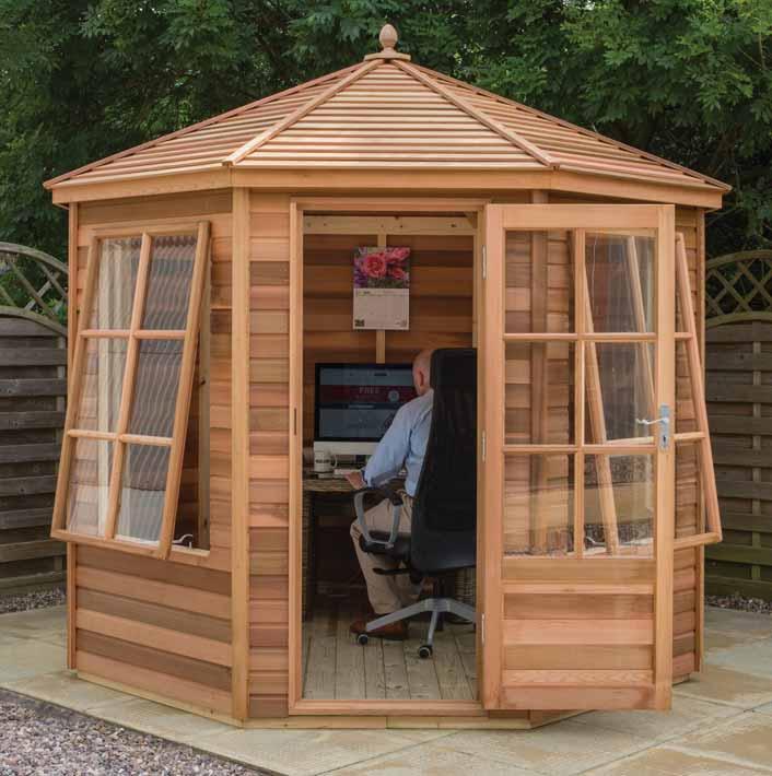 11 8x8 Alton Tetbury Specifications Western red cedar cladding Sturdy Redwood frame 19mm thick Tanalised redwood floor Georgian windows (2 fixed, 2 opening) Toughened glass Single door with mortice