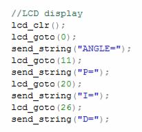 After get the data from ai-read, we use lcd_goto and send_dec functions to display the data values on the specific position of LCD display. Figure 24 Figure 24 shows the configuration on LCD display.