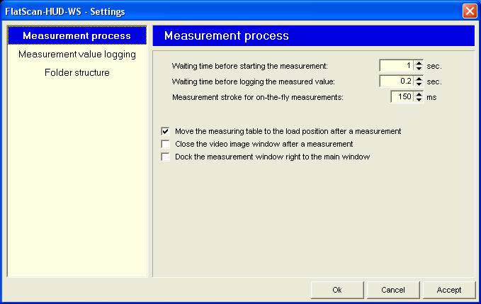 15 Operating Manual Wedge Angle Scanner Figure 12: First tab in the settings. The terms are actually self-explanatory.