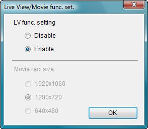 set. window D Mk IV Select [Stills] for [LV func.