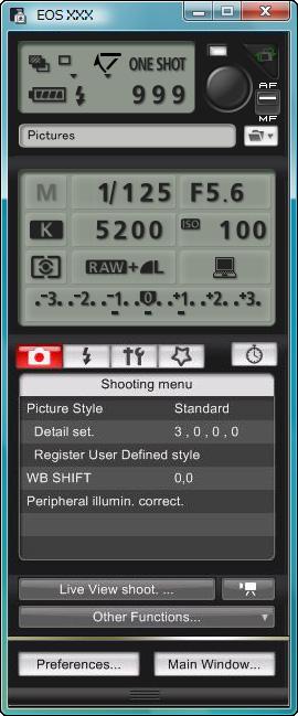 List of Capture Window Functions Displayed items differ depending on the model and settings of the camera connected.