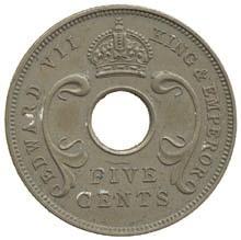 3561 East Africa and Uganda Protectorates, Edward VII, Cupro-nickel 5-Cents, 1907 (KM A11). Good extremely fine, toned.