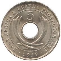 3563 East Africa and Uganda Protectorates, George V, Cupro-nickel 5-Cents, 1913H (KM 11). Choice brilliant uncirculated.