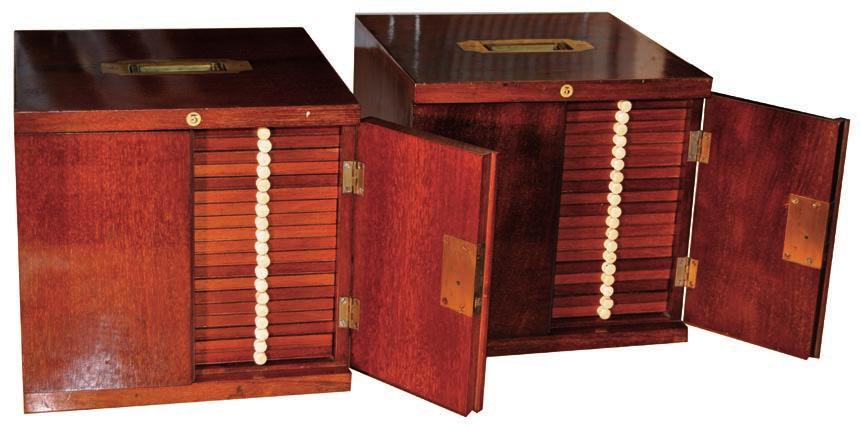 150-200 A matched pair of coin cabinets from the celebrated R C Lockett Collection 4046 A pair of early 20 th Century plain cube style Mahogany Coin Cabinets, by Turton, 245mm wide x 250mm deep x