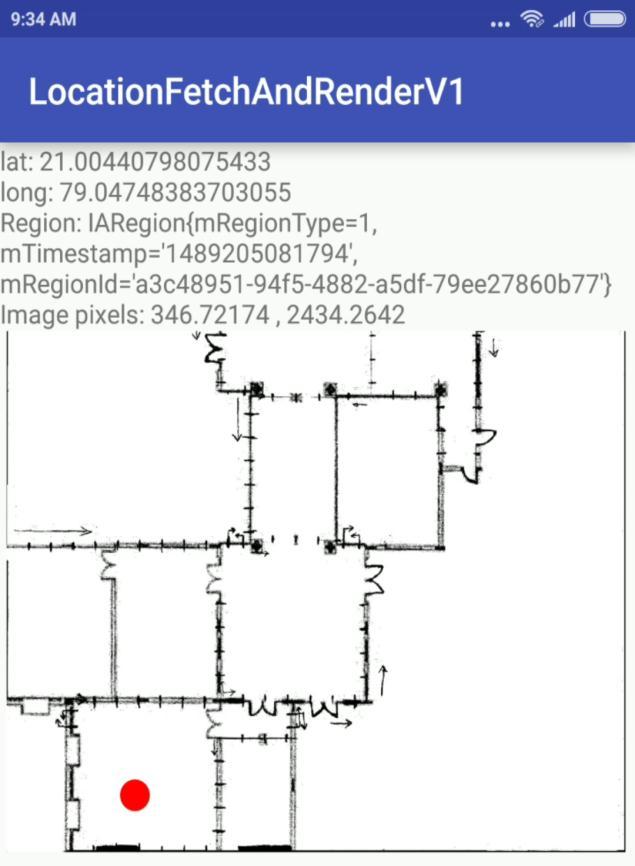 Fig-4: Application screenshot showing the WGS coordinates, region information and the image pixels V.