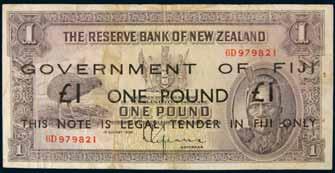 4034 Fiji, Government of Fiji: Elizabeth II, twenty dollars, undated (1971) A/1 564873 (P.61b); ten dollars, undated (1971) A/1 865038 (P.60b); five dollars, undated (1971) A/1 753508 (P.