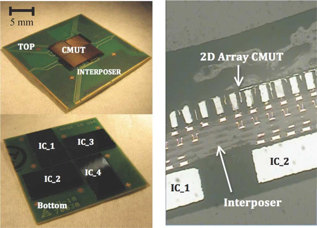 800 IEEE TRANSACTIONS ON BIOMEDICAL CIRCUITS AND SYSTEMS, VOL. 7, NO. 6, DECEMBER 2013 Fig. 5. Tiled CMUT array with ICs integrated with an interposer board (Assembly A).