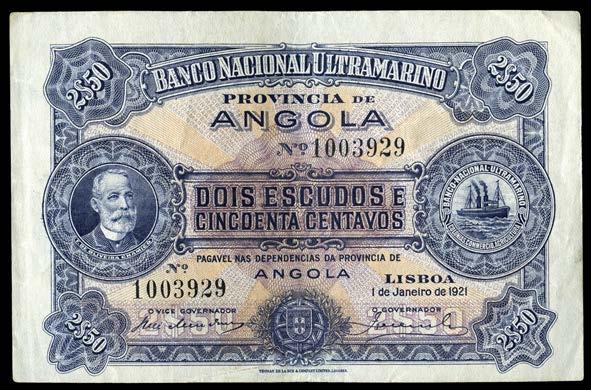 PAPER MONEY OF SOUTHERN AFRICA PAPER MONEY OF SOUTHERN AFRICA Angola 2264 Banco Nacional Ultramarino, Two Escudos and Fifty Centavos, 1 January 1921, no. 1003929 (Pick 56).