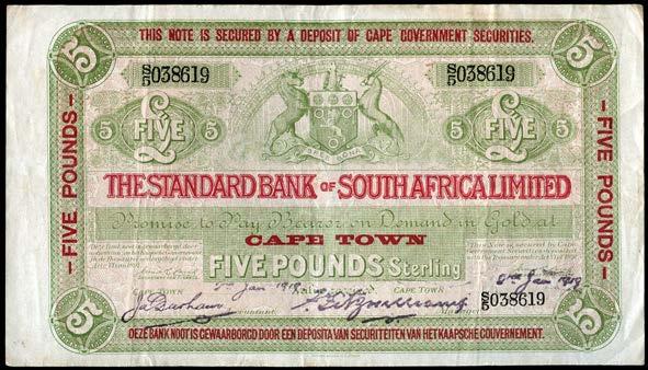 A few pinholes, otherwise good very fine, rare 1,200-1,500 2282 The Standard Bank of South Africa Ltd, Five Pounds, 2