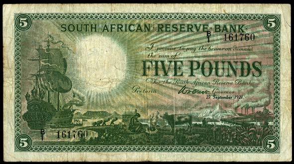 About good very fine, rare 1,200-1,500 2283 Durban Bank, Five Pounds, dry proof of front on card, vignette of dock scene