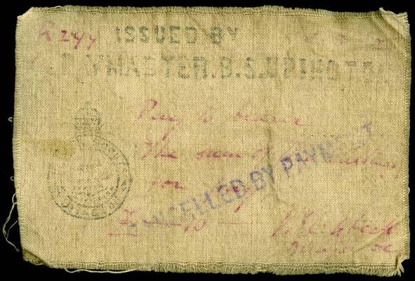 PAPER MONEY OF SOUTHERN AFRICA 2297 2298 Uppington Border Scouts, Ten Shillings, 1902, no. 297, stamped cancelled BY PAYMENT (Pick S713b).
