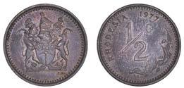 COINS OF SOUTHERN AFRICA Rhodesia 2001 Republic, Half-Cent, 1977 (KM. 9).