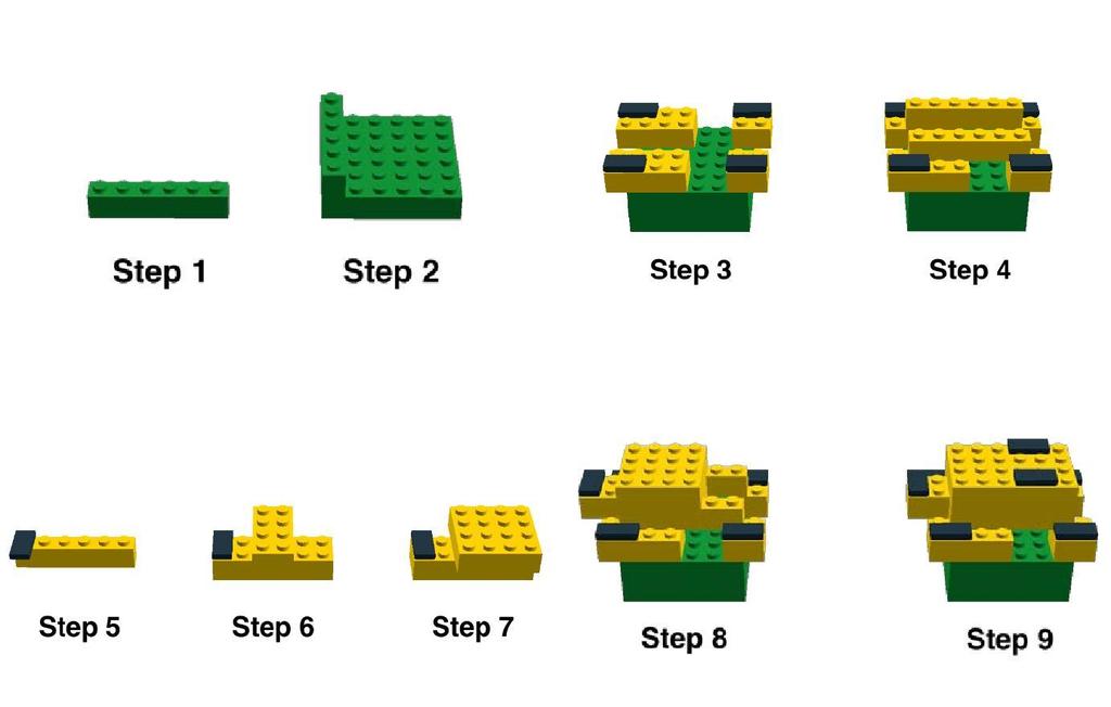 4 blue blocks with 4 blue 2x4 LEGO bricks There will be 3 jaguars: Each jaguar has 12 green 1x6 LEGO