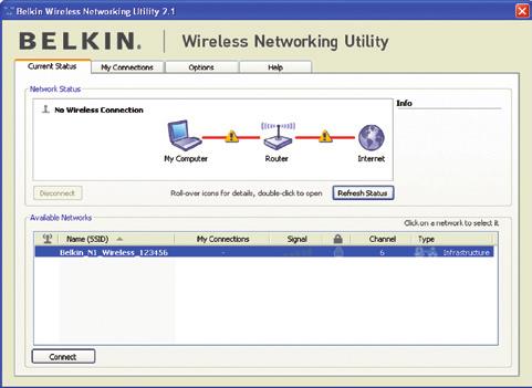 Inštalácia a nastavenie karty C. Konfigurácia Použitie nástroja Belkin Wireless Networking Utility 1 2 C.
