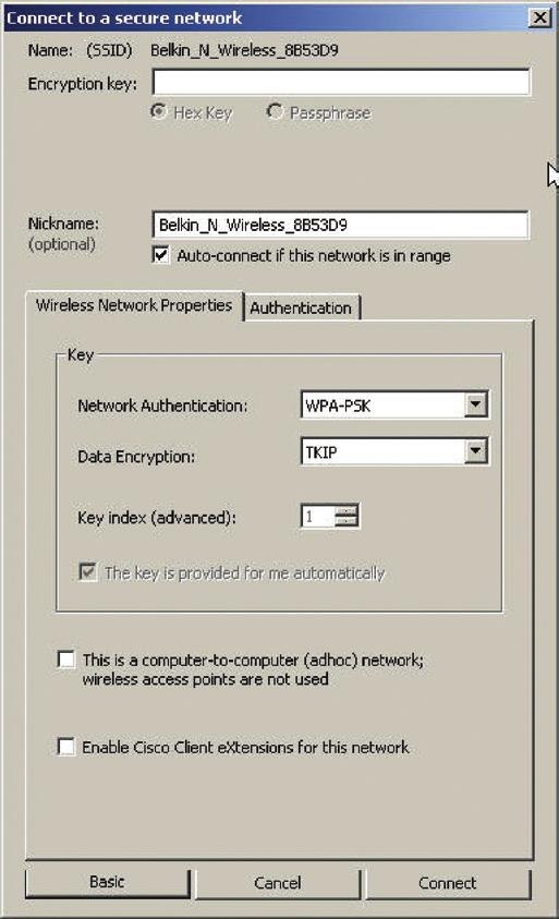 Použitie nástroja Belkin Wireless Networking Utility Počas pripájania sa zobrazí nasledovná správa: Klient sa do dvoch minút automaticky prihlási do vašej bezdrôtovej siete.