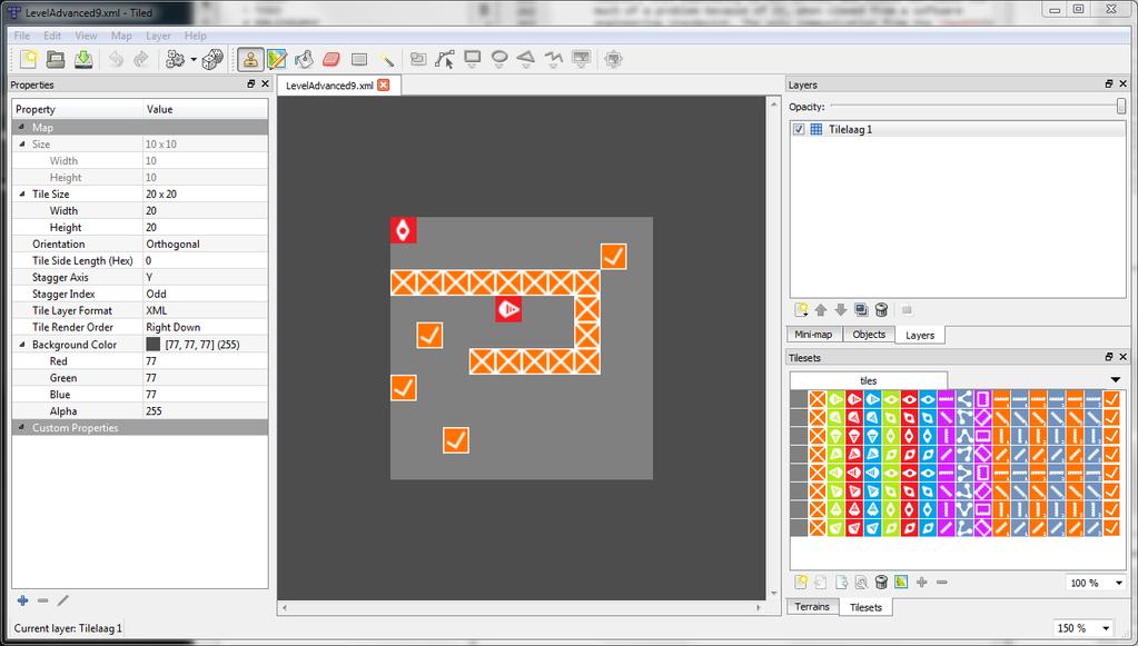 Figure 2.7: Tiled Map Editor Window of grid points. Second, the laser target is placed in the middle of the matrix.