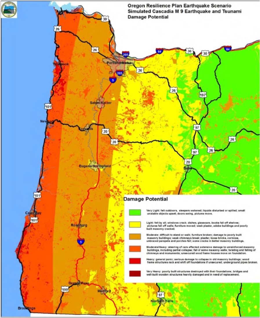 Risk of Earthquakes and Other Natural Disasters Source: Oregon Resilience Plan, Oregon Seismic Policy Advisory Commission, February 2013 A devastating earthquake along the Cascadia Subduction Zone